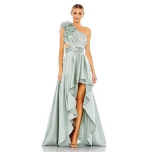 Mac Duggal 49523 Sage Satin Ruffle Gown 12 NEW